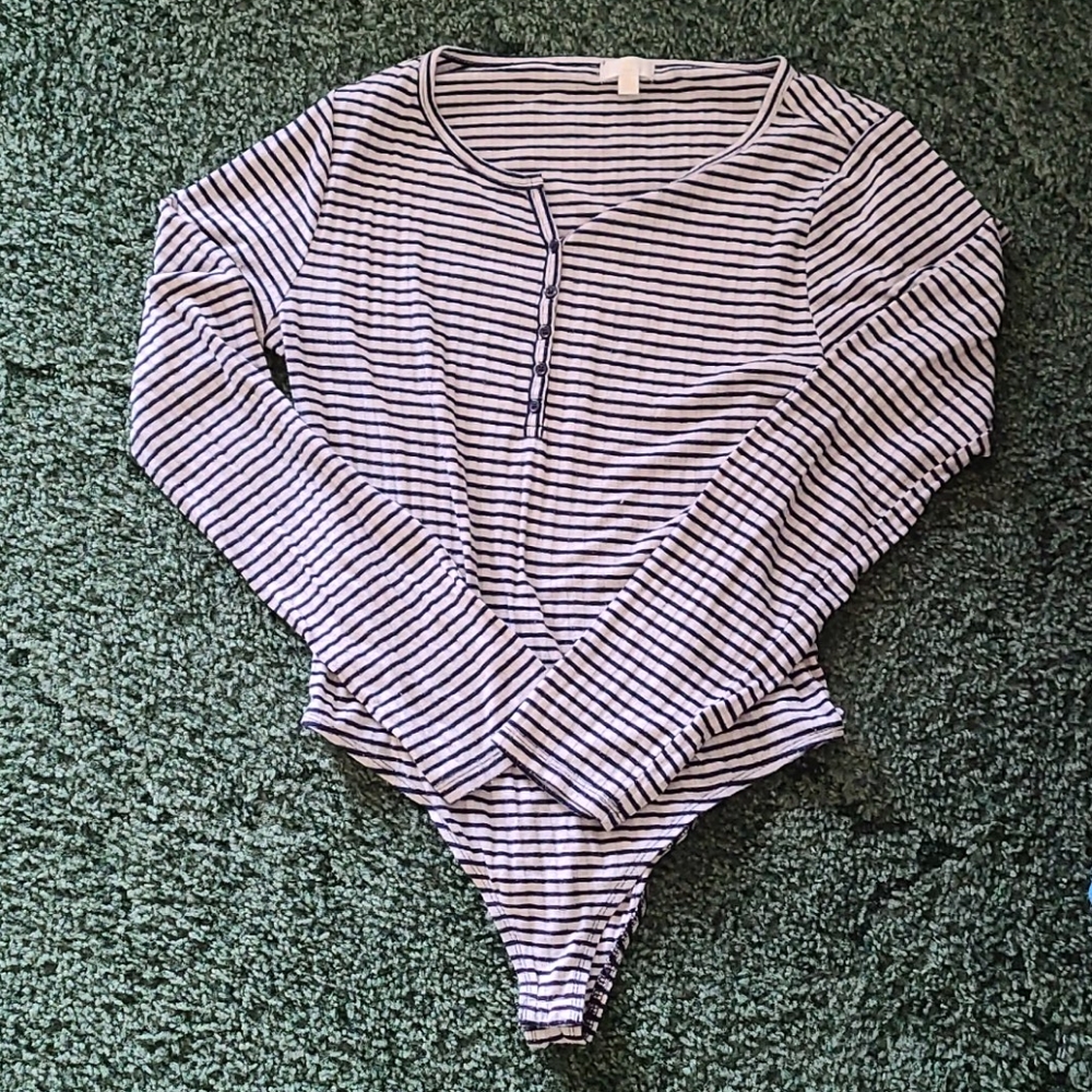 Charlotte Russe XL Navy Striped Bodysuit